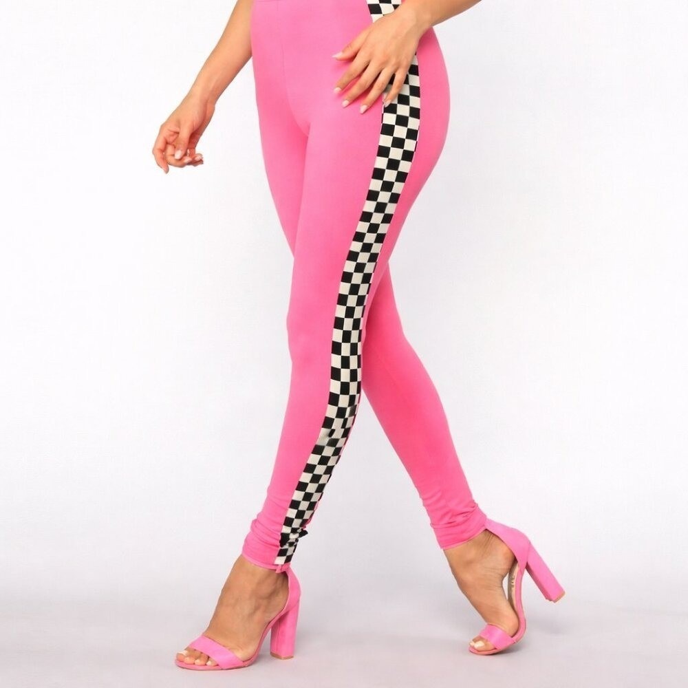 Koral Trainer High Rise Energy Hot Pink Checkerboard Leggings Size Small